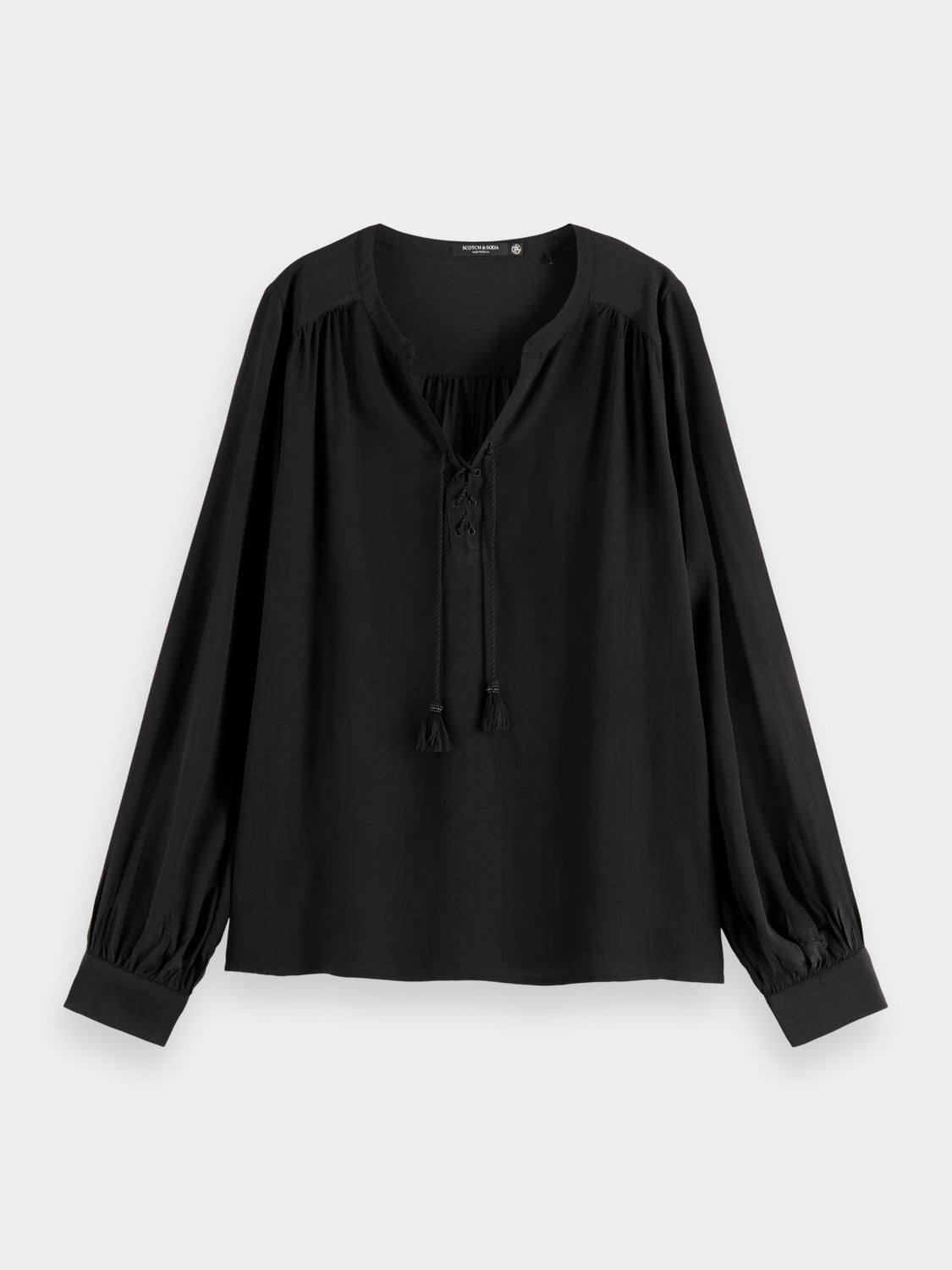 Lace-up blouse with balloon sleeves - Evening Black