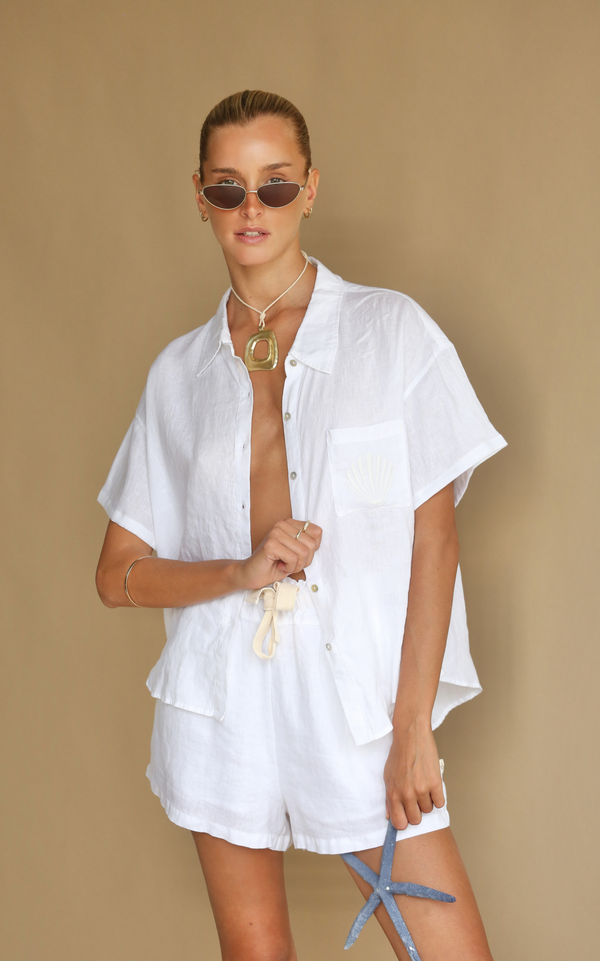 Cove Linen Shirt Set - Snow