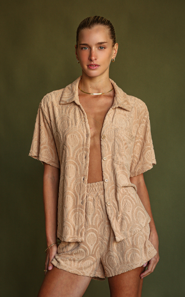 Marrakesh Tile Terry Shirt Set - Macadamia