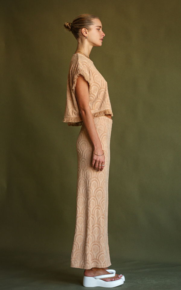 Marrakesh Tile Terry Maxi Skirt - Macadamia