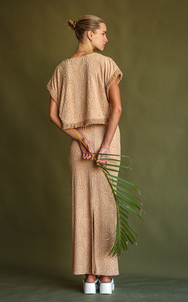 Marrakesh Tile Terry Maxi Skirt - Macadamia
