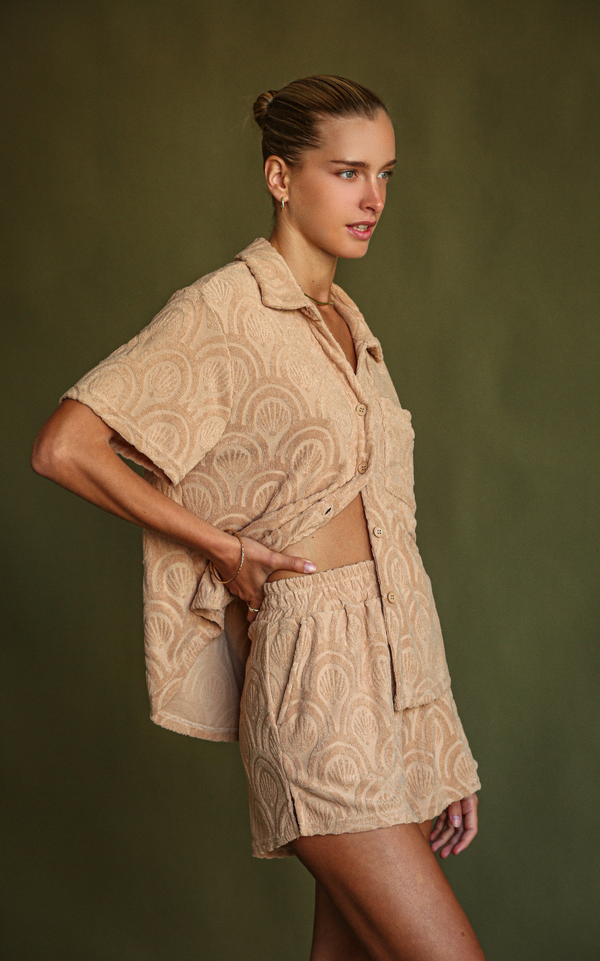 Marrakesh Tile Terry Shirt Set - Macadamia