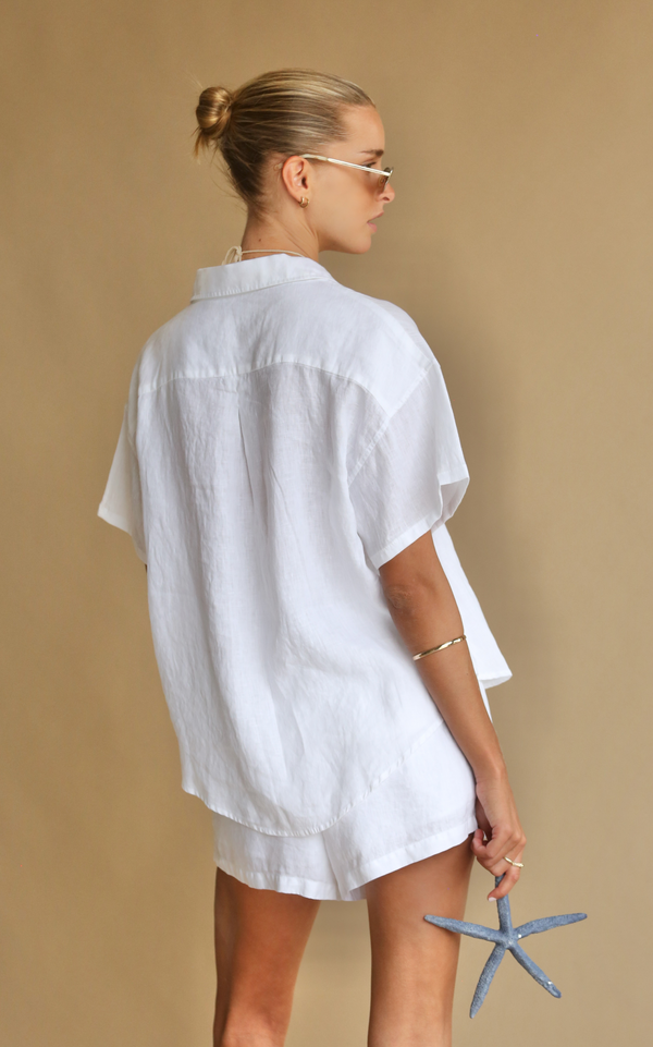 Cove Linen Shirt Set - Snow