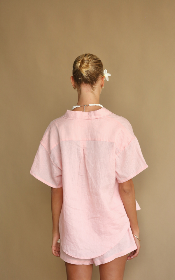 Cove Linen Shirt Set - Dusty Rose