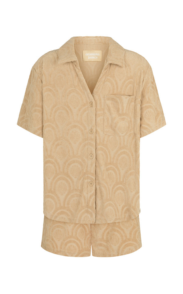 Marrakesh Tile Terry Shirt Set - Macadamia
