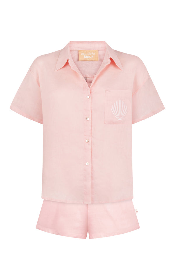 Cove Linen Shirt Set - Dusty Rose