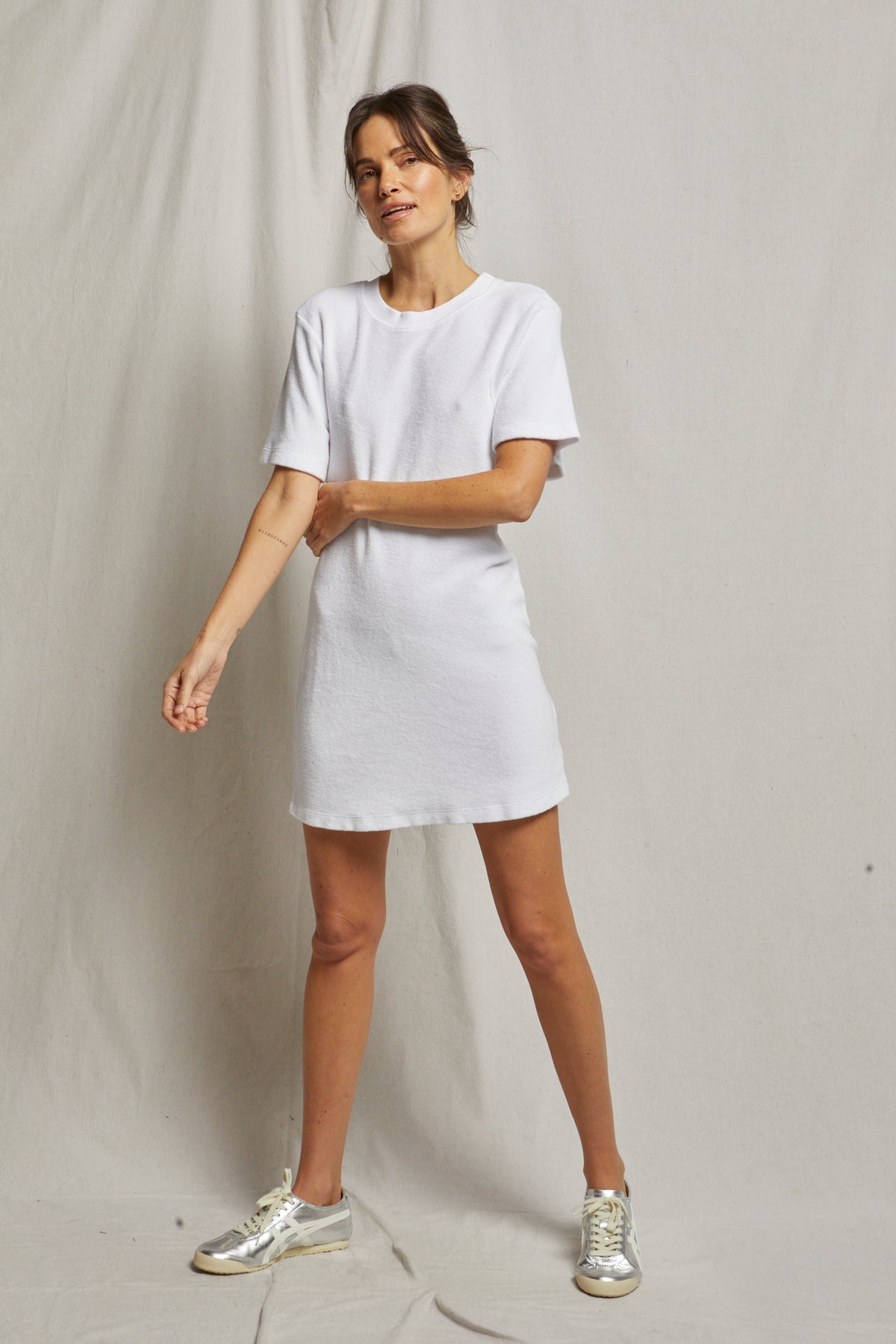 Emelia Loop Terry Dress - White