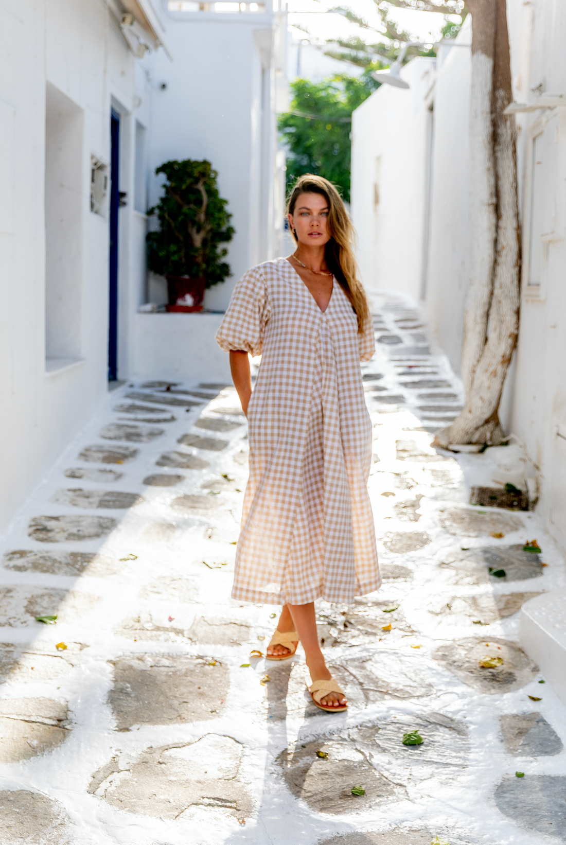 Charlotte Dress - Cotton - Natural Gingham