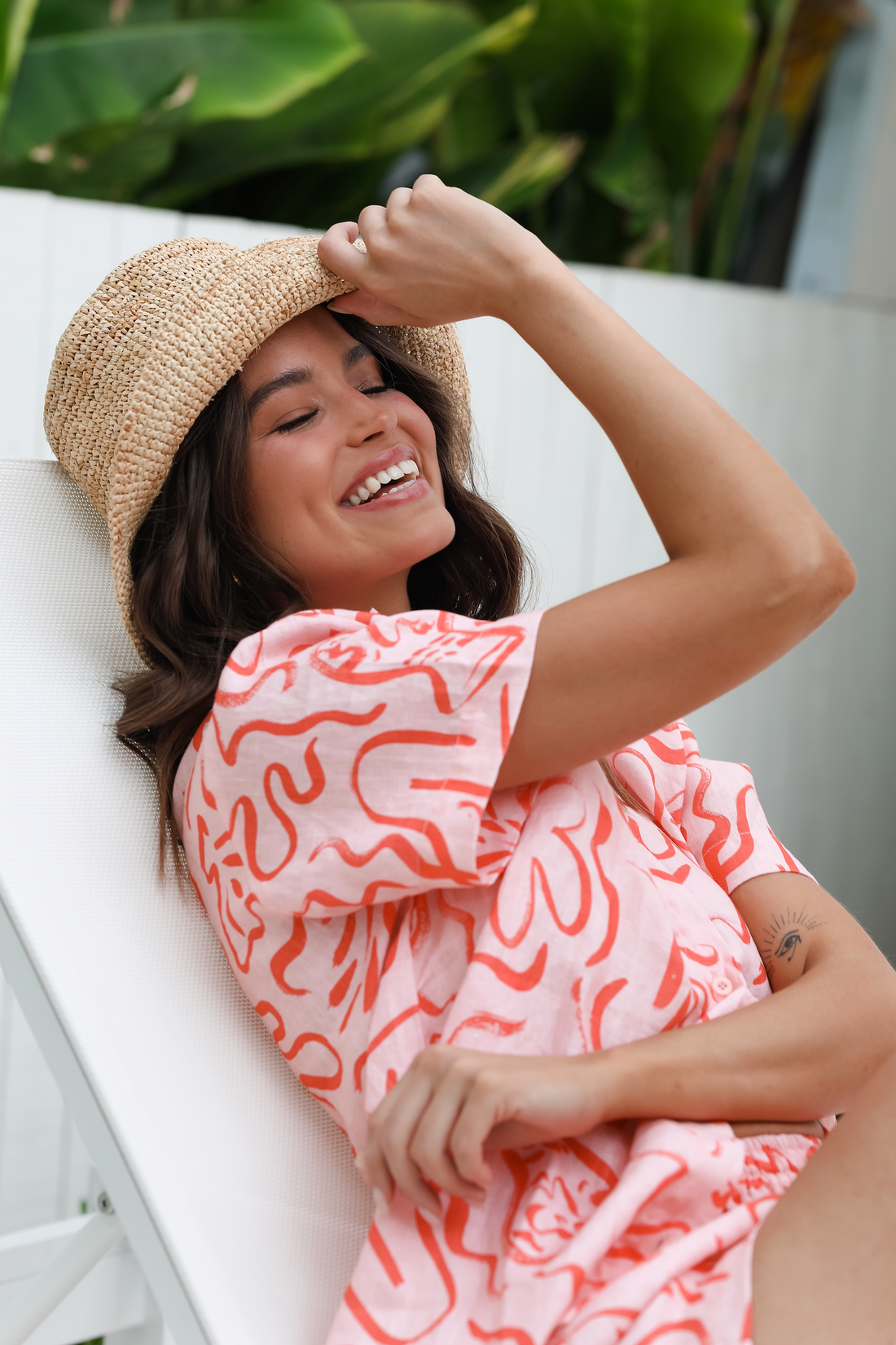 Jamie Shirt - Printed Linen - Orange Island Escape