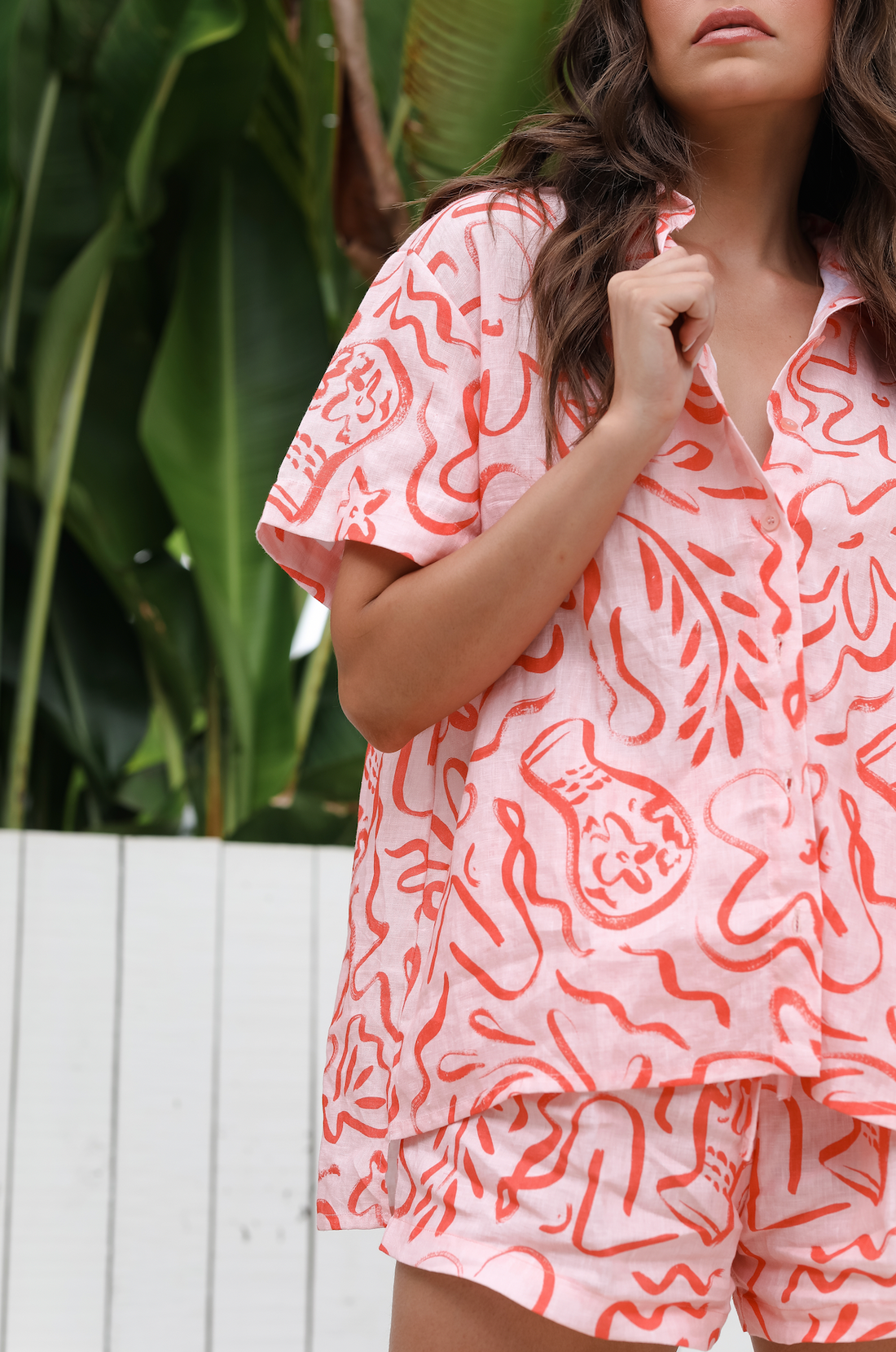 Mac Shorts - Printed Linen - Orange Island Escape