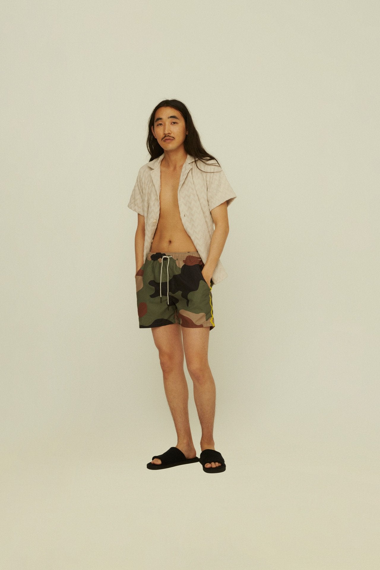 Green Cammo Zig Embroidered Swim Shorts
