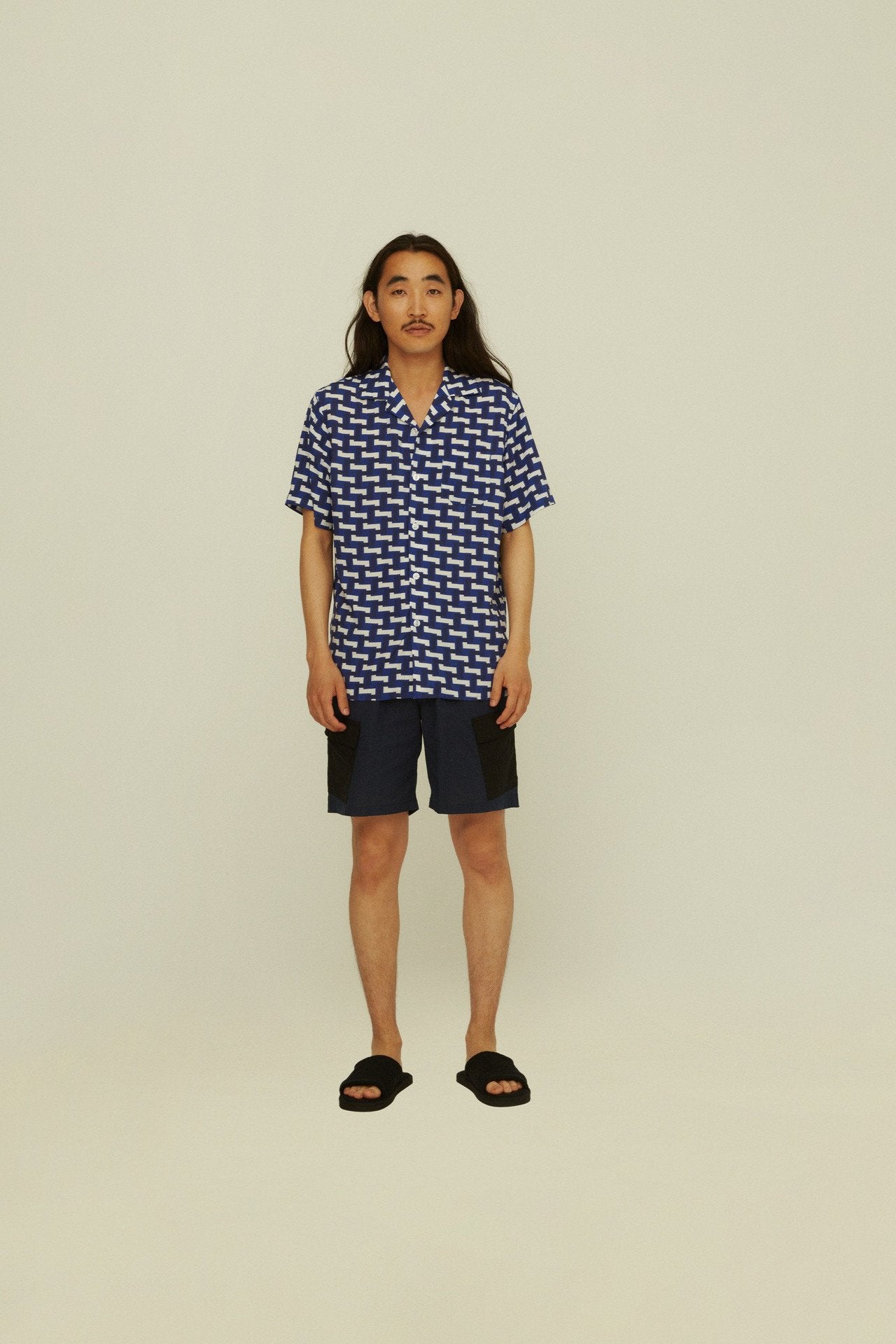 Blue Layer Zig Viscose Shirt