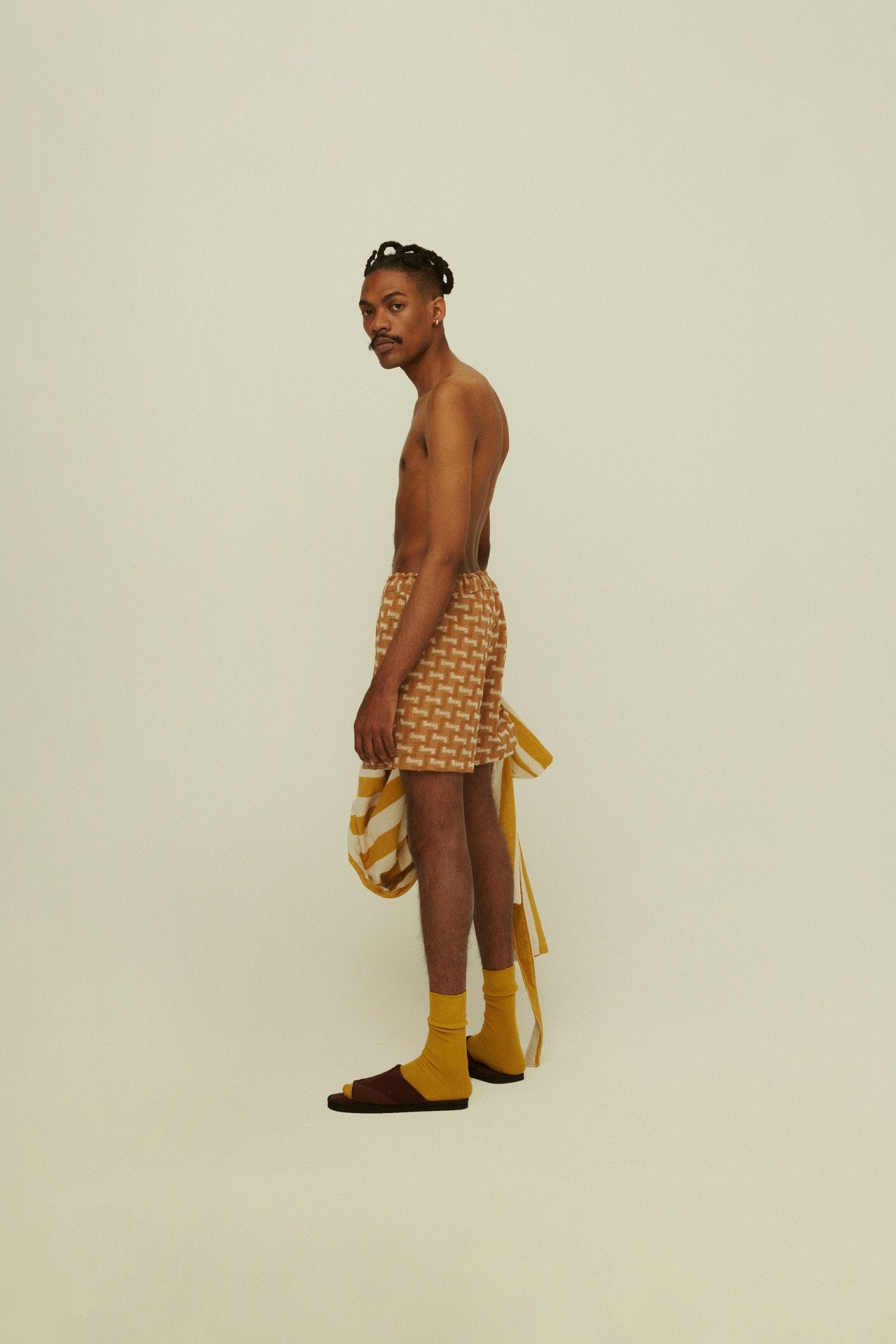 Camel Layer Zig Terry Shorts