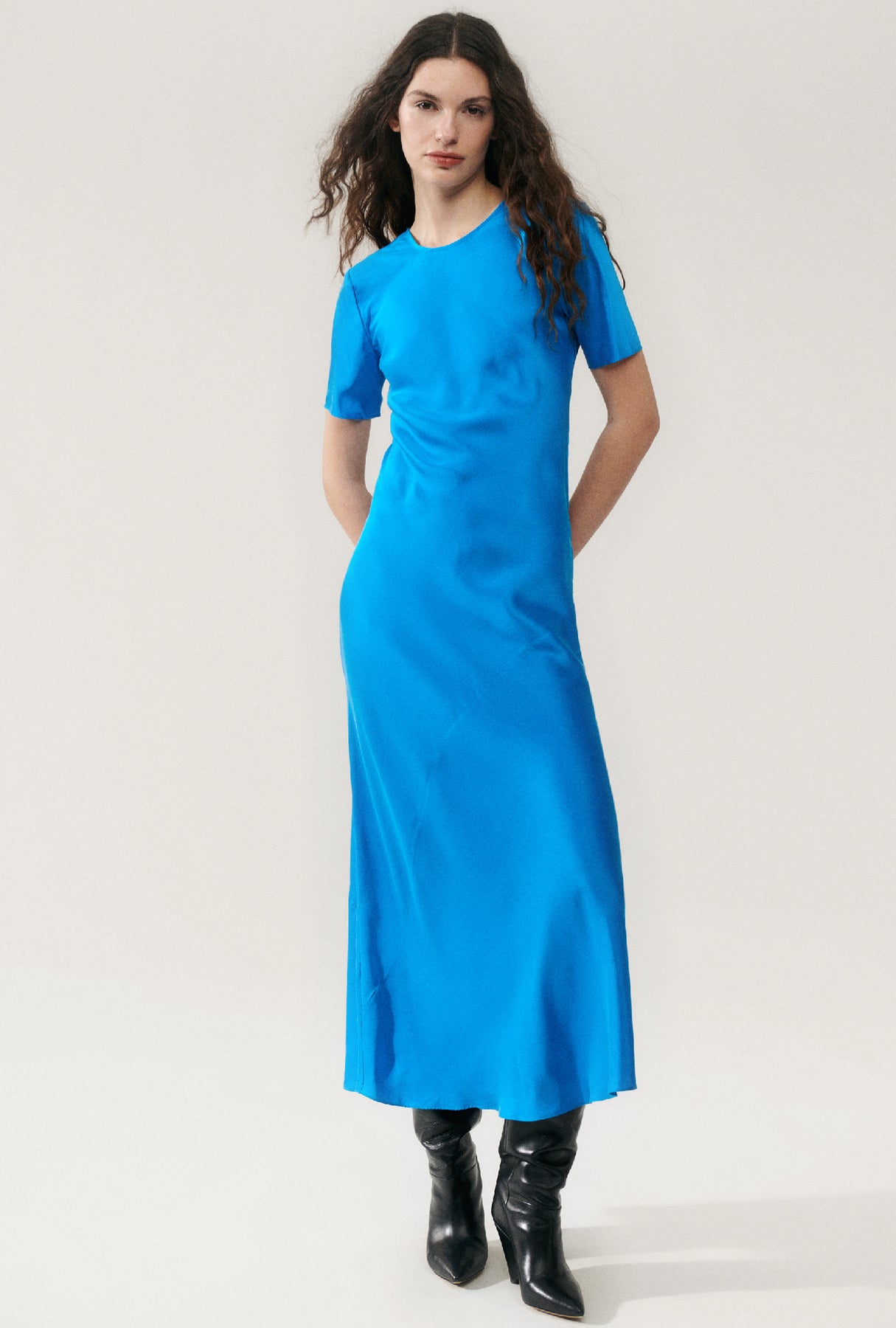 Short Sleeve Bias Dress - Coast Blue