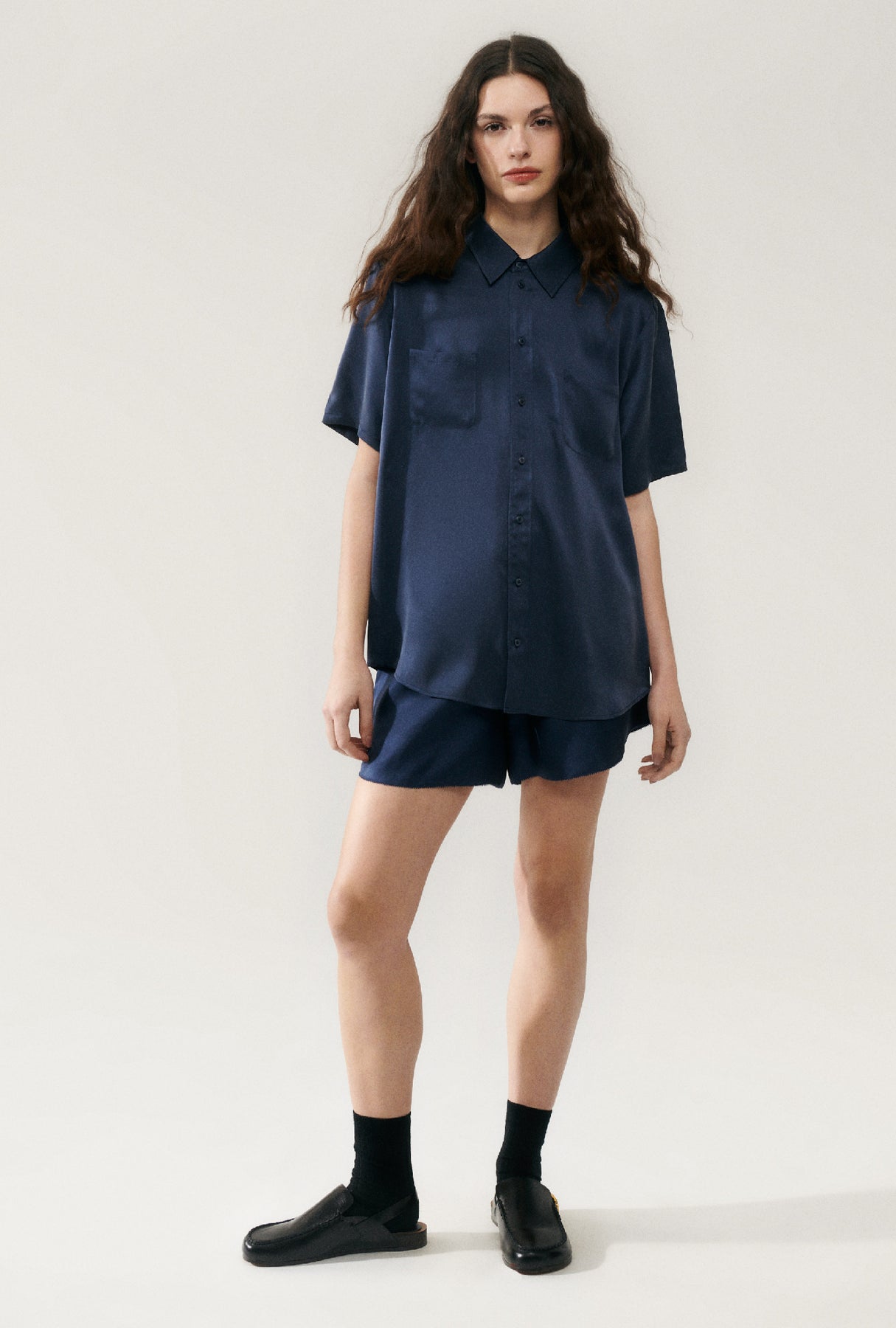 Short Sleeve Boyfriend Shirt - Midnight