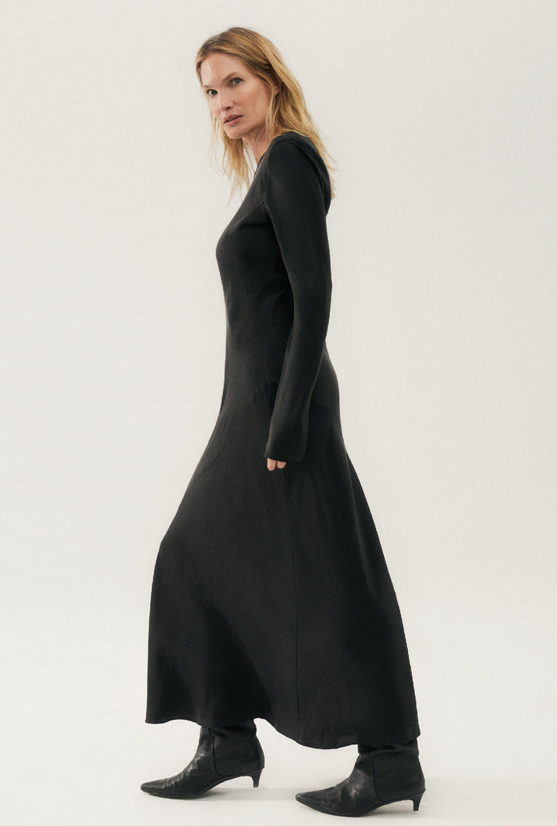 Full Sleeve Bias Dress - Black