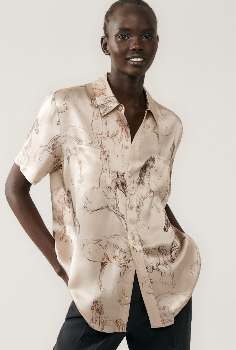 Short Sleeve Boyfriend Shirt - Wild Horses