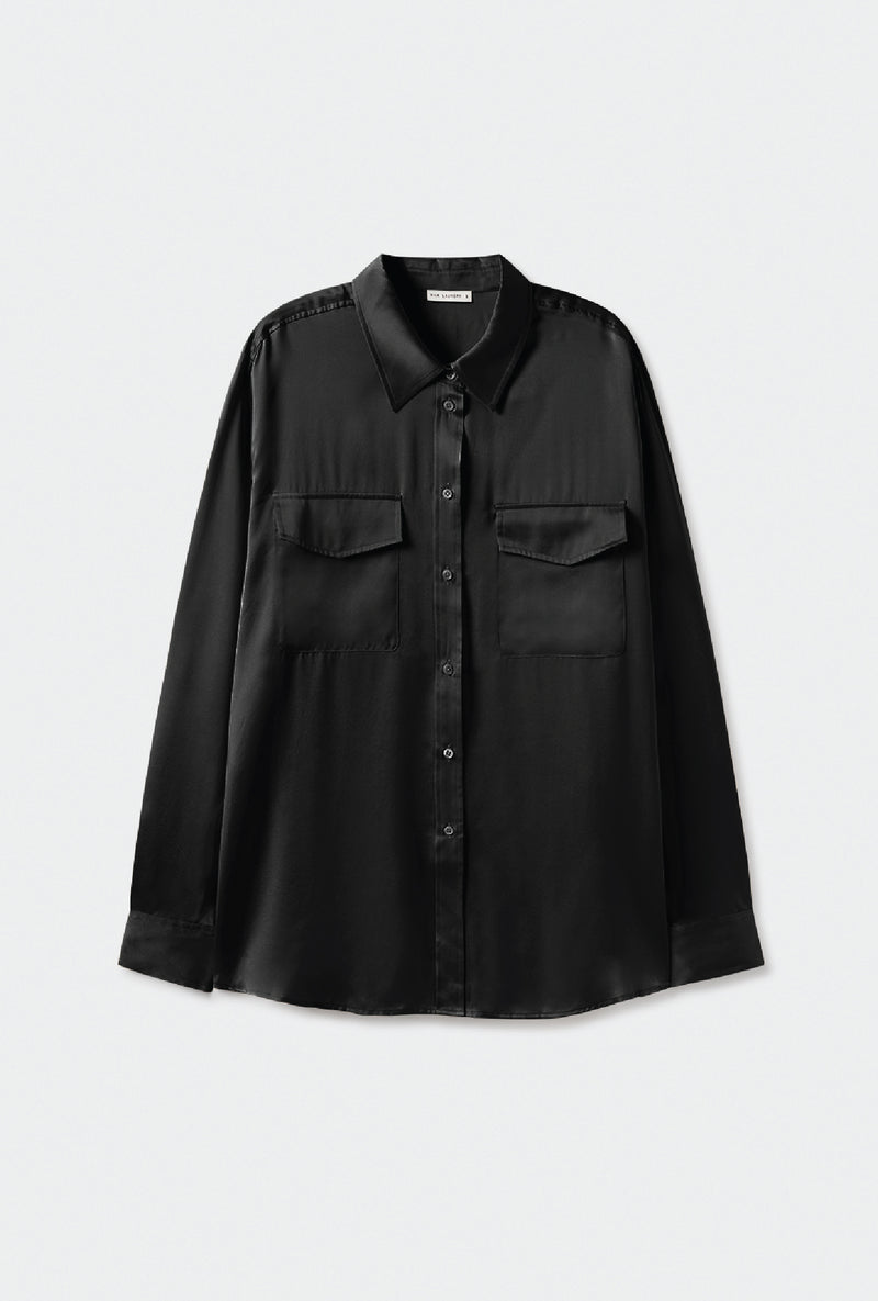 Long Sleeve Boyfriend Shirt - Black