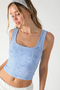 Double Lace Square Crop Top - Serene Blue