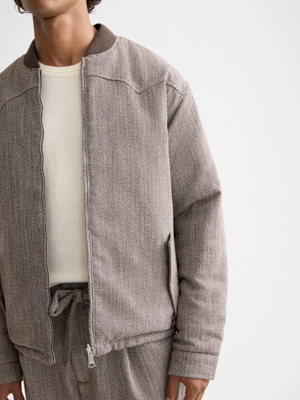 Reversible bomber jacket - Demitasse / Eggnog Herringbone