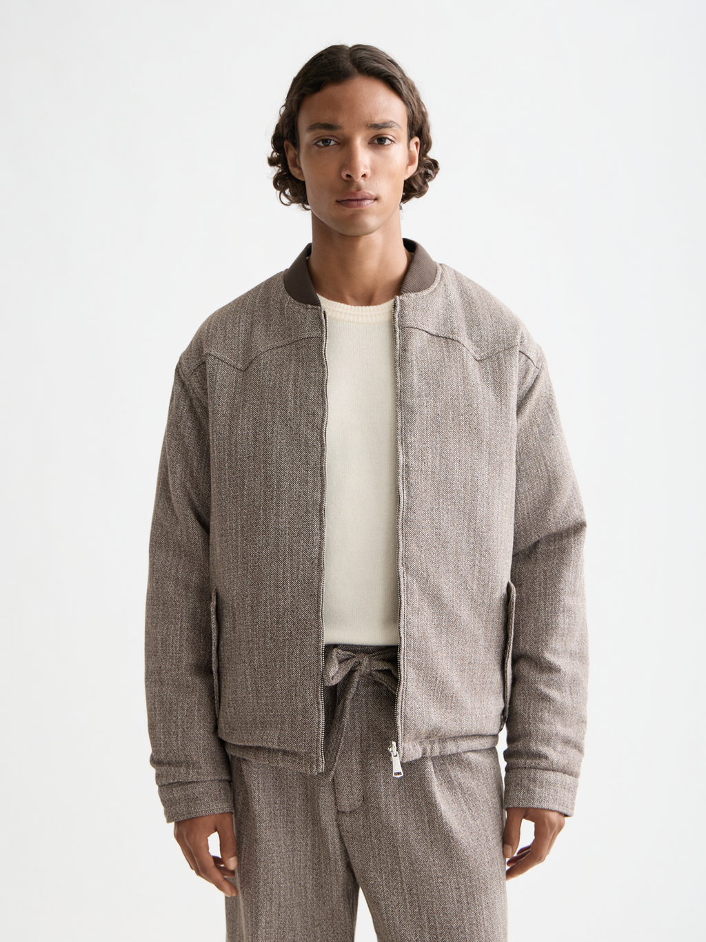 Reversible bomber jacket - Demitasse / Eggnog Herringbone