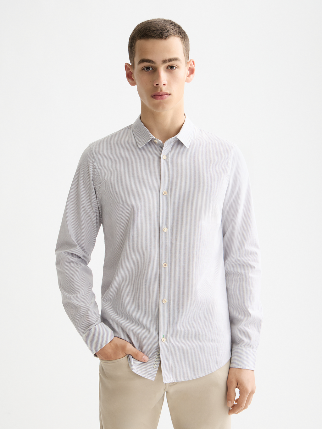 Poplin shirt - Gull / White Stripes