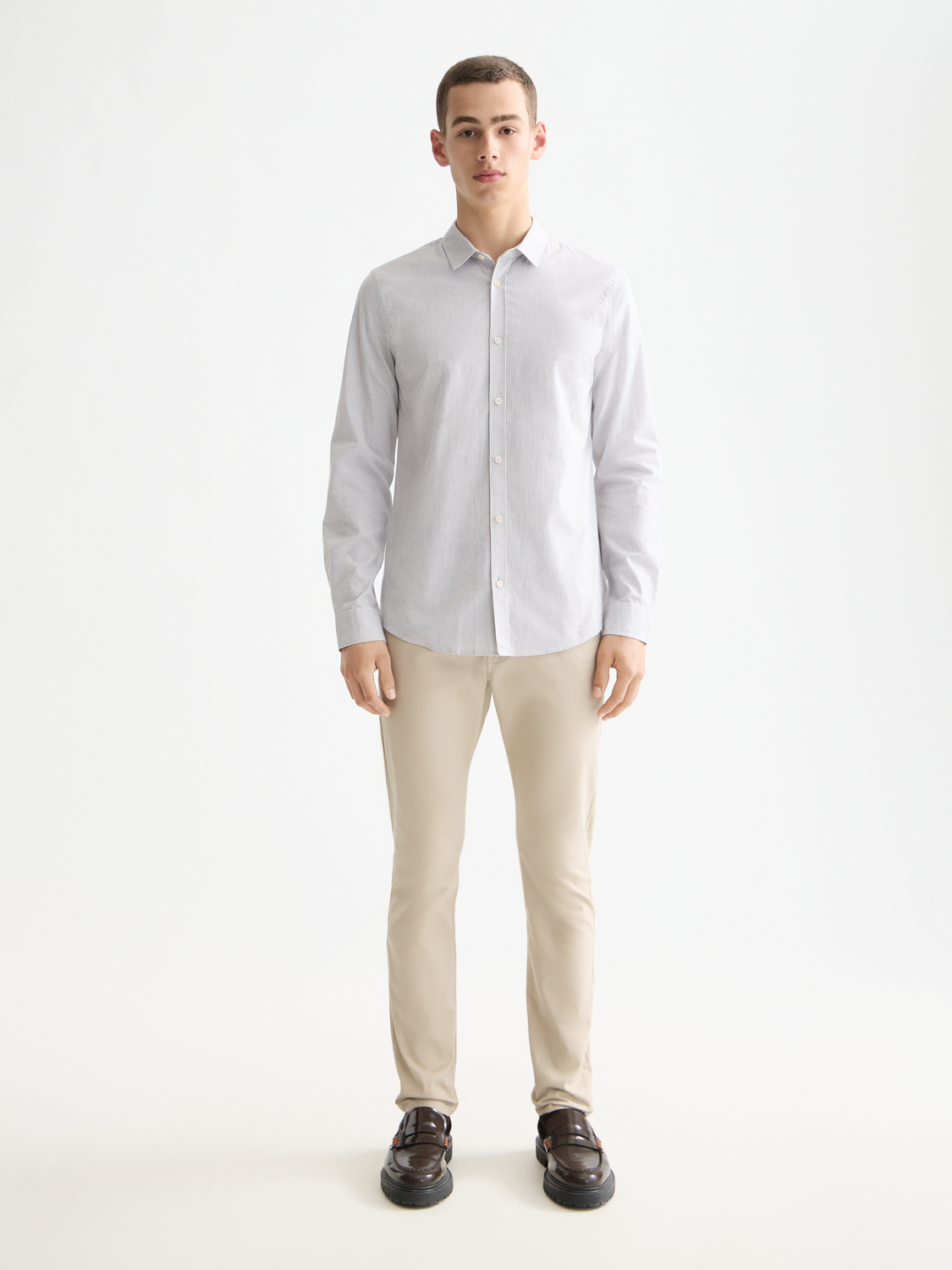 Poplin shirt - Gull / White Stripes