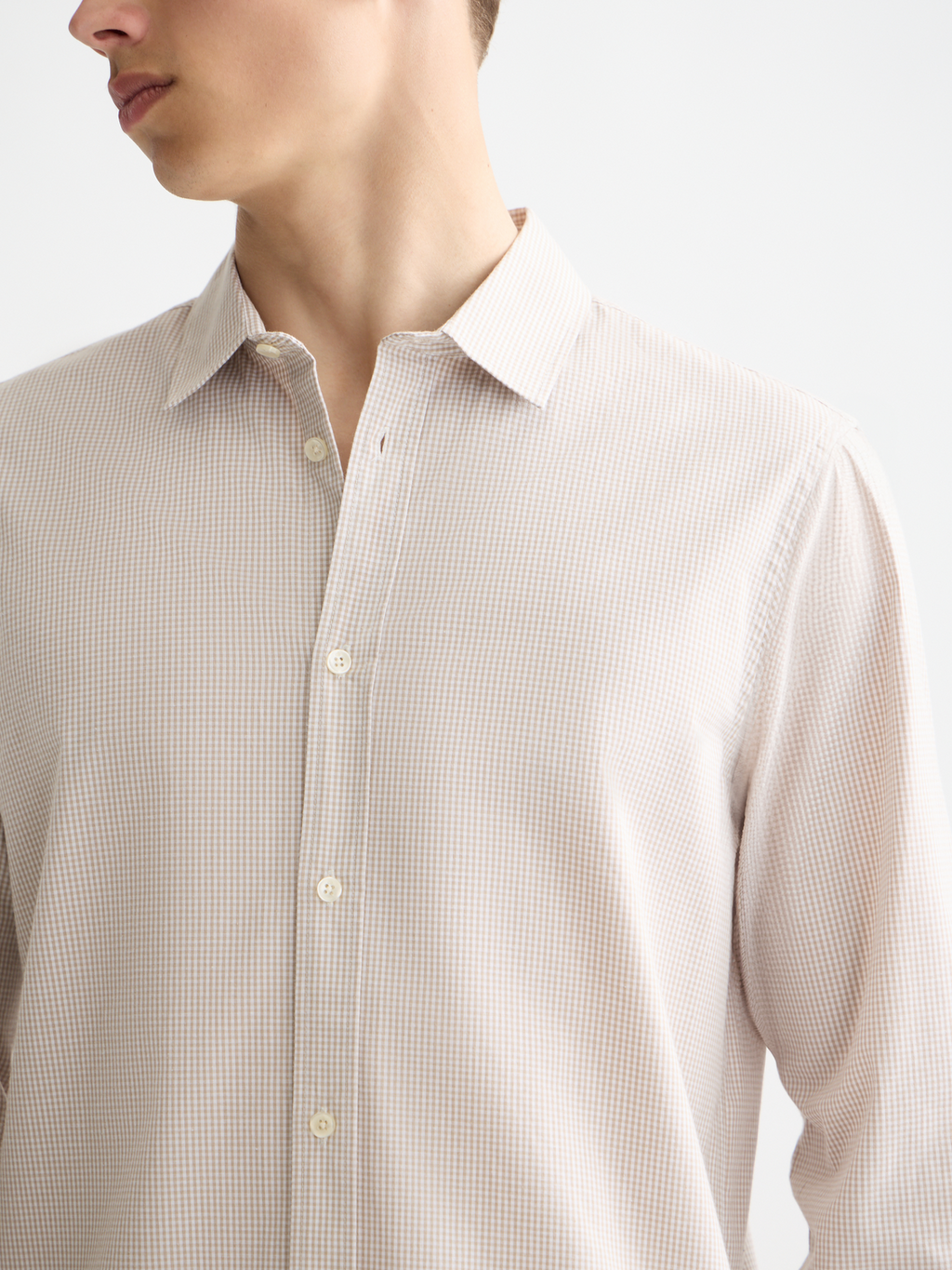 Check poplin shirt - Plaza Taupe Micro Check