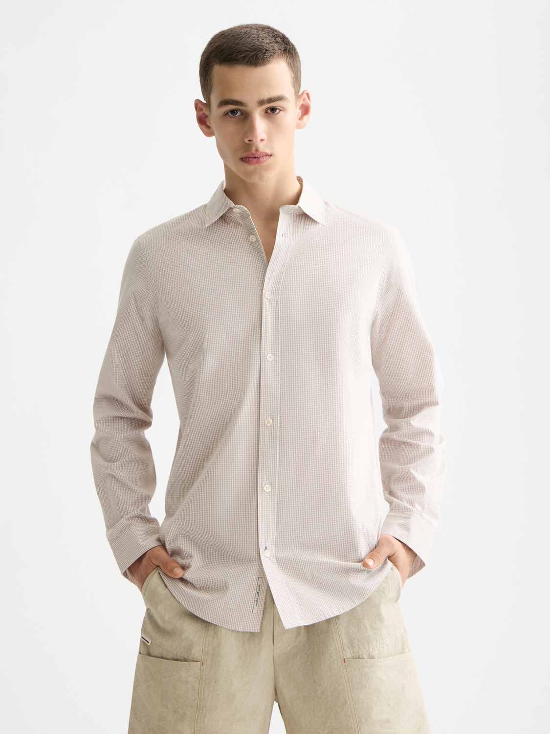 Check poplin shirt - Plaza Taupe Micro Check