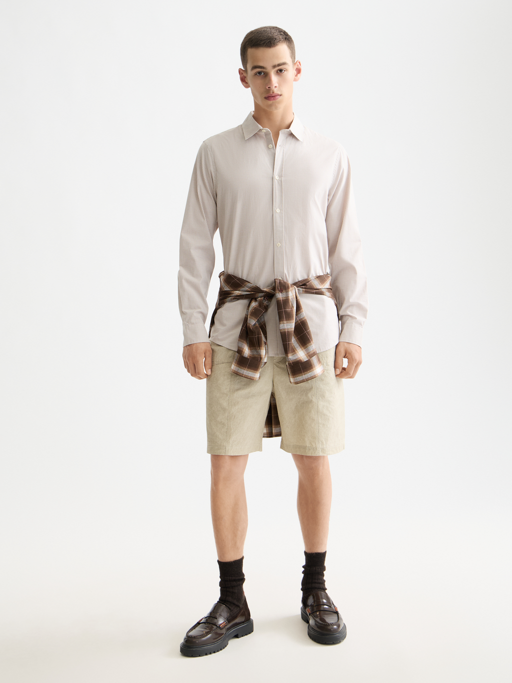 Check poplin shirt - Plaza Taupe Micro Check
