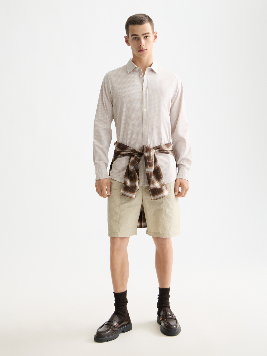Check poplin shirt - Plaza Taupe Micro Check