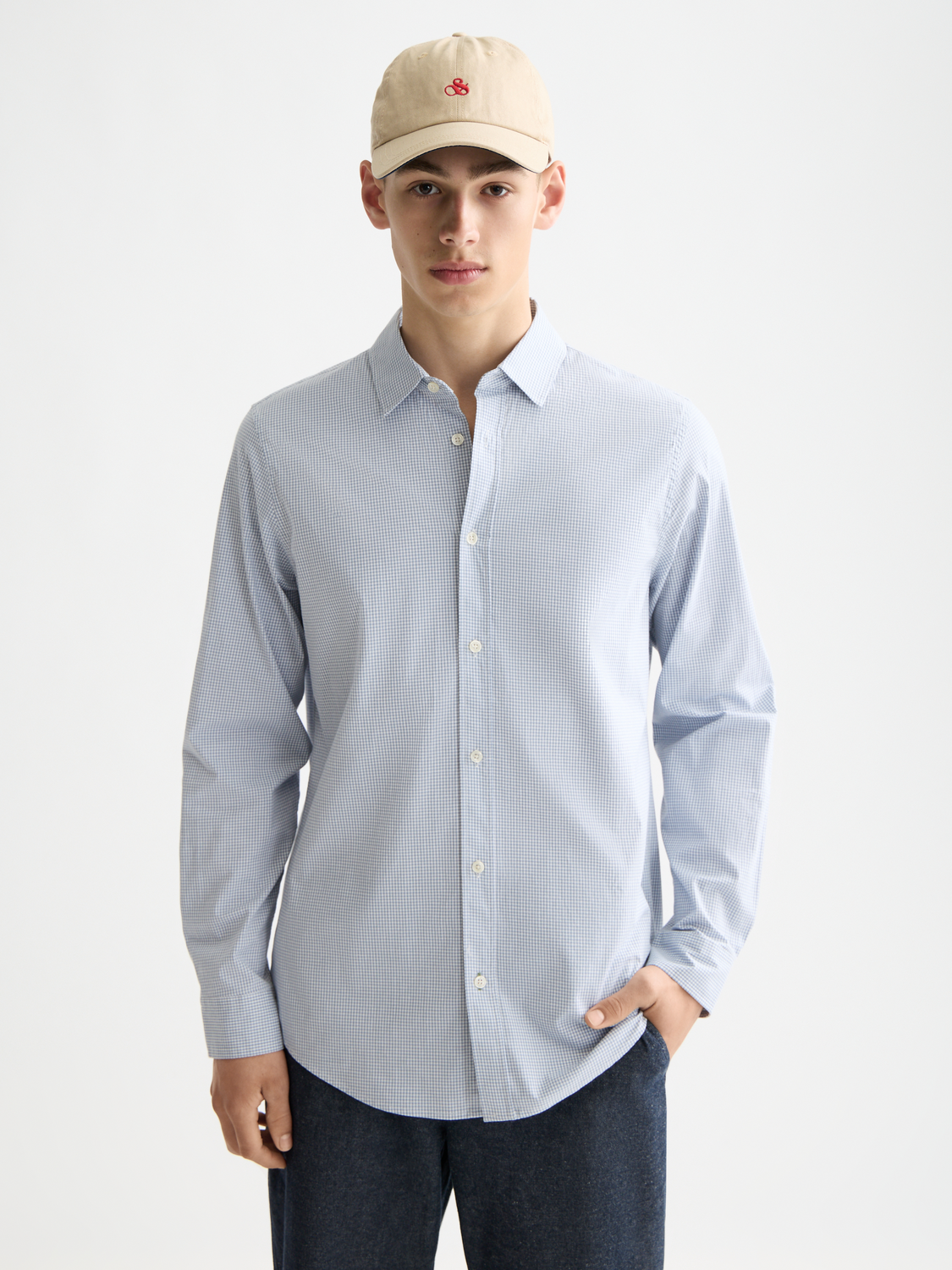 Check poplin shirt - Faded Denim Micro Check