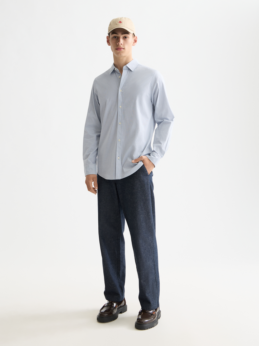 Check poplin shirt - Faded Denim Micro Check