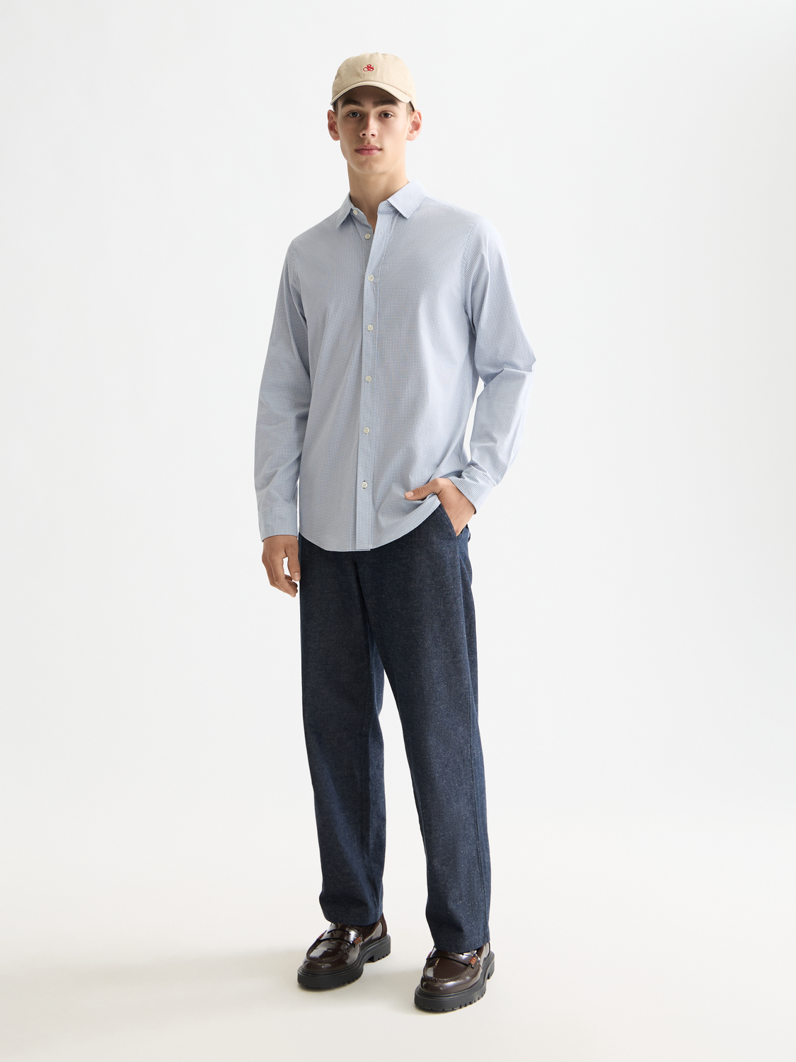Check poplin shirt - Faded Denim Micro Check
