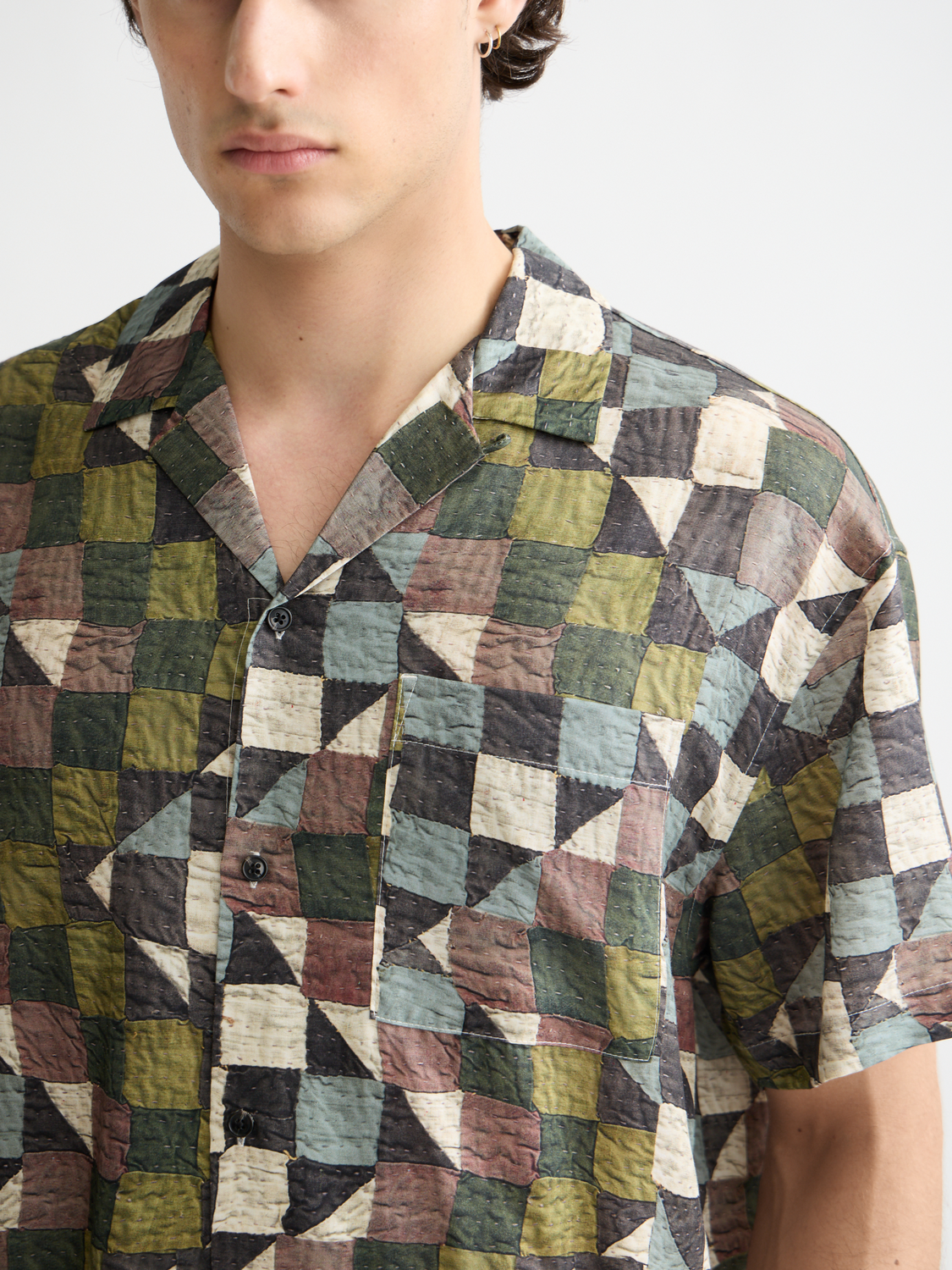 Printed short sleeved shirt - Zig Zag Patchwork Multi