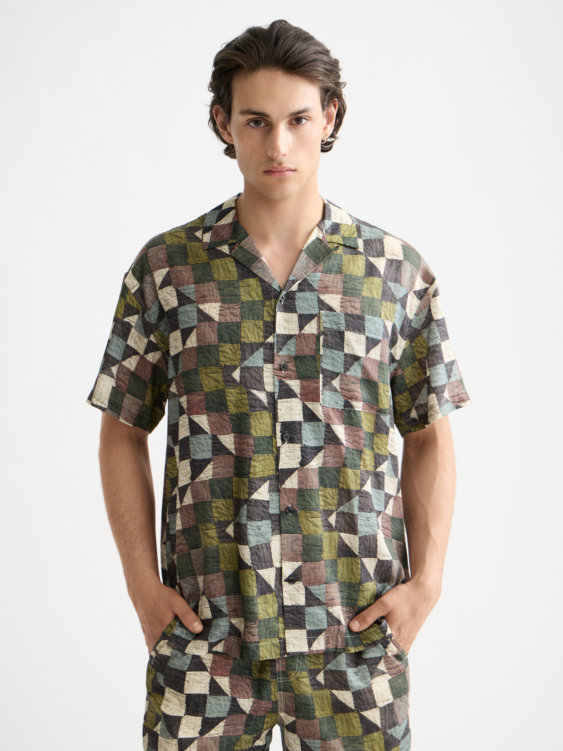 Printed short sleeved shirt - Zig Zag Patchwork Multi