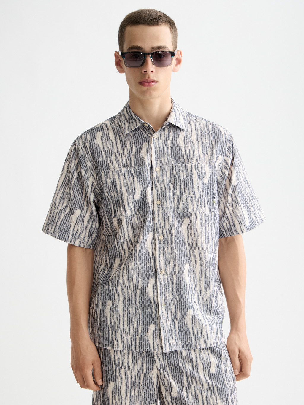 Jacquard short sleeved shirt - Sky Captain Jacquard