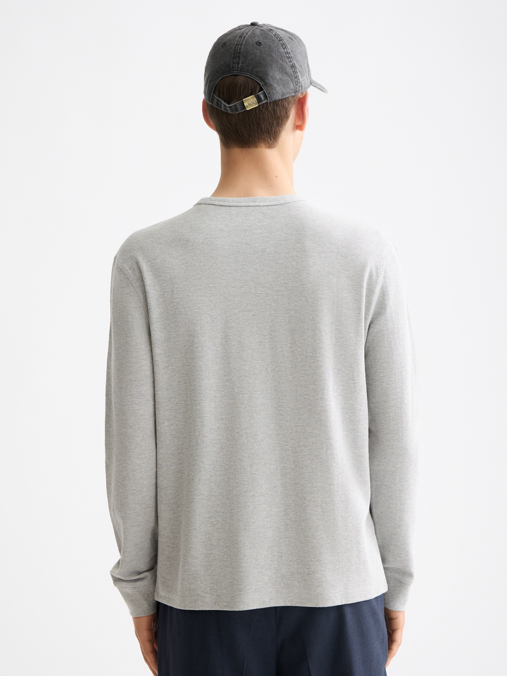 Waffle long sleeved t-shirt - Mid Grey Melange