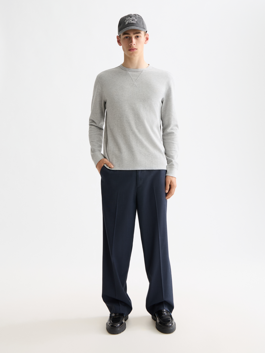 Waffle long sleeved t-shirt - Mid Grey Melange