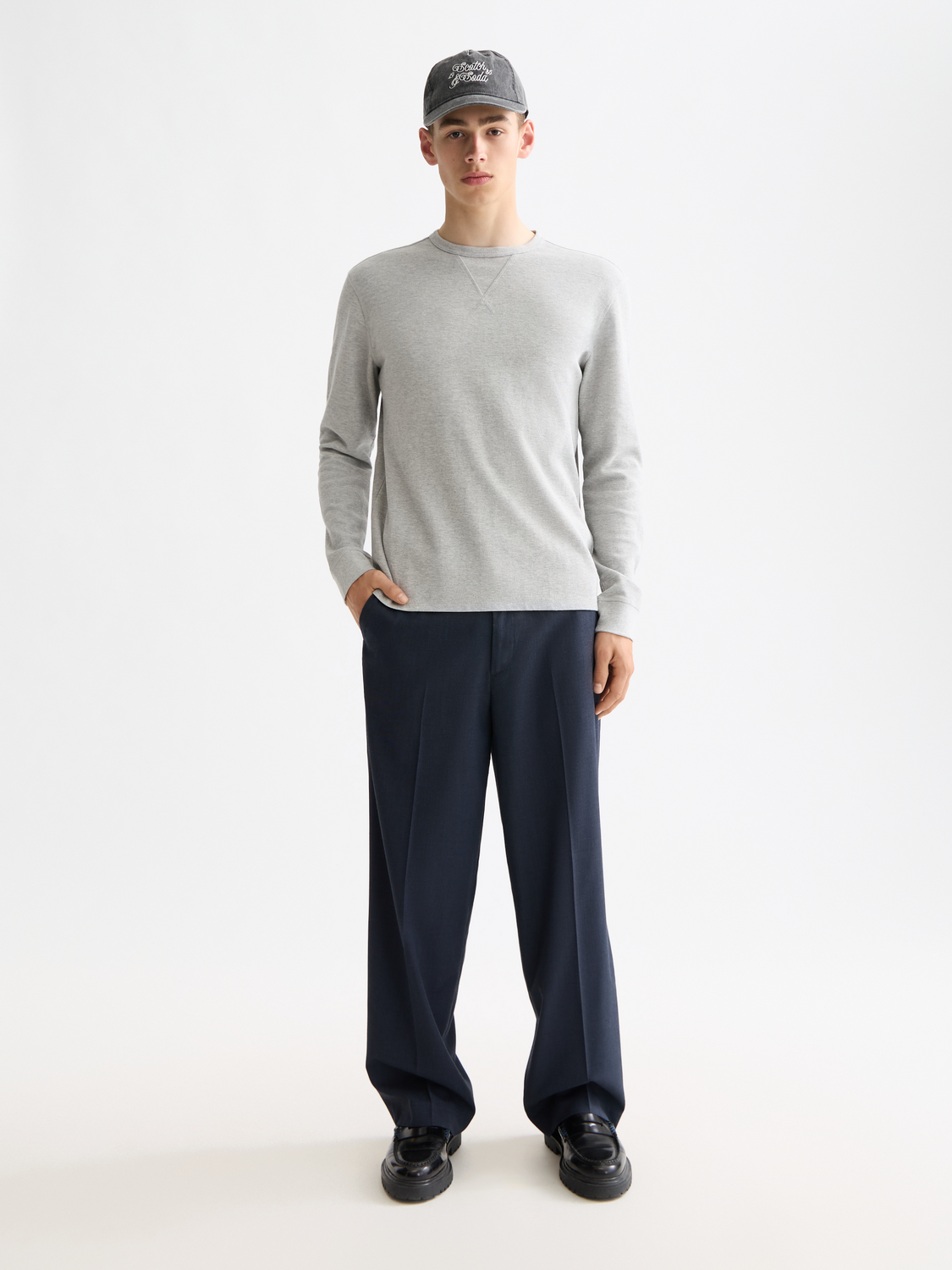 Waffle long sleeved t-shirt - Mid Grey Melange