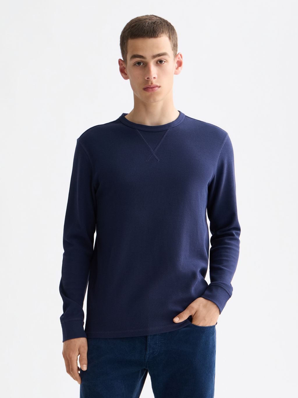 Waffle long sleeved t-shirt - Peacoat