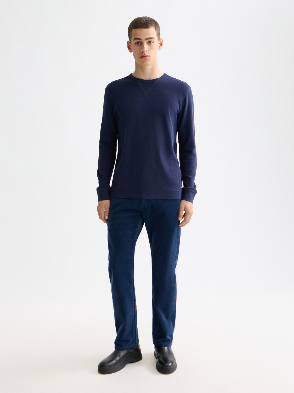 Waffle long sleeved t-shirt - Peacoat