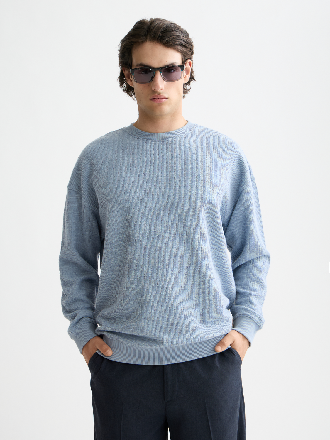 Textured sweatshirt - Faded Denim