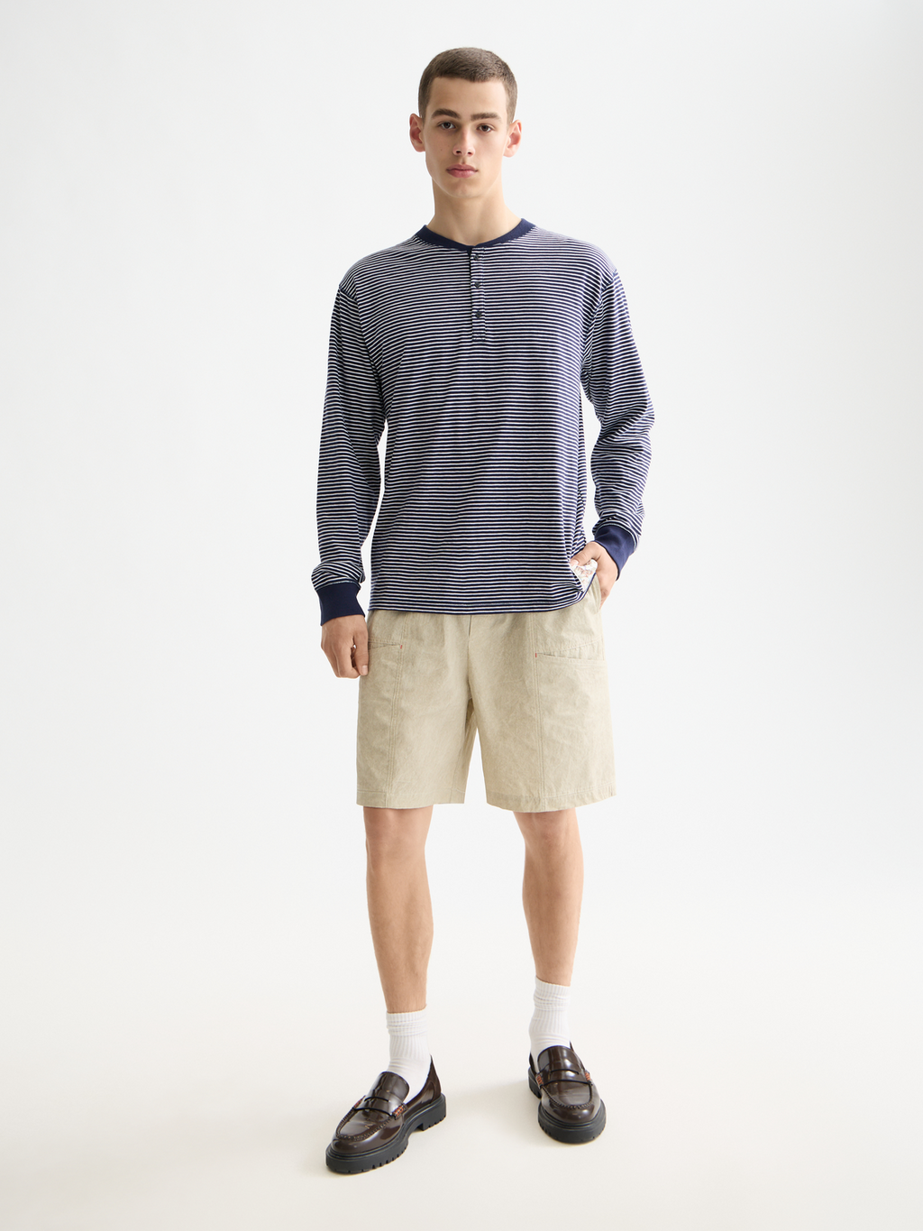 Striped henley shirt - Navy/White Stripe