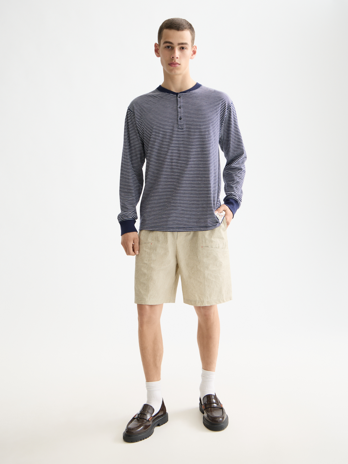 Striped henley shirt - Navy/White Stripe