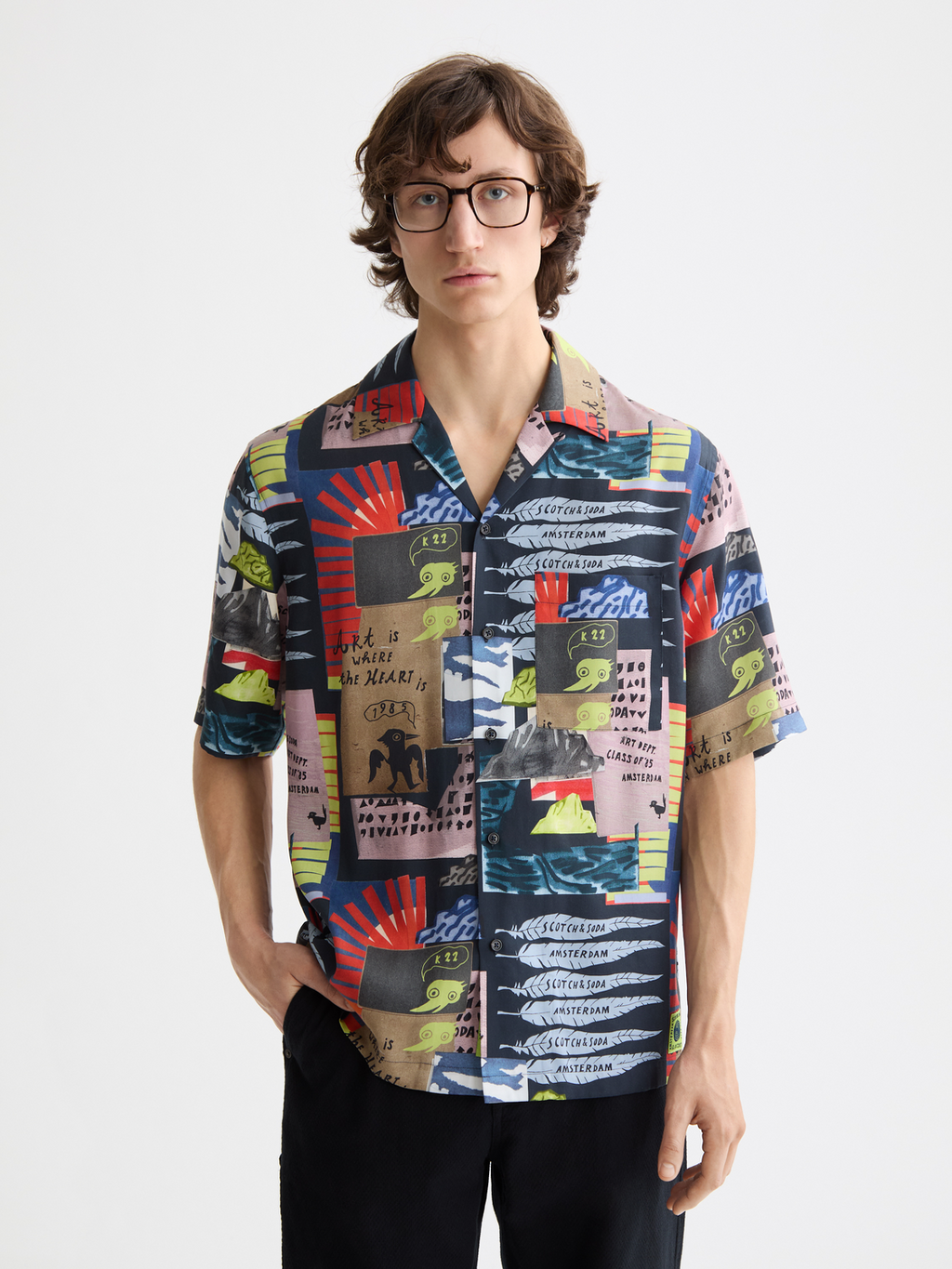 Printed short sleeved shirt - Art Collage Anthracite