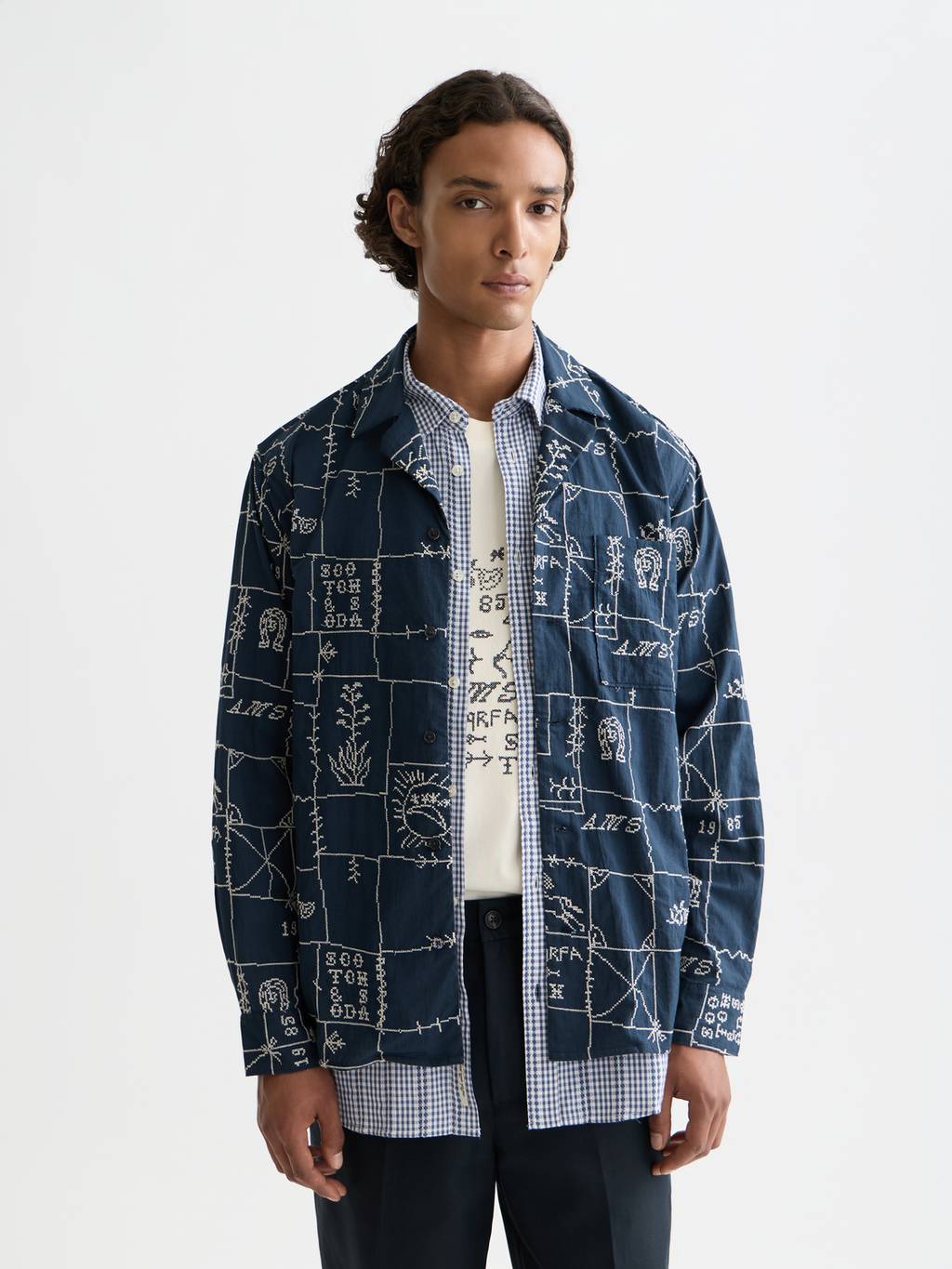 Embroidered shirt - Marfa Cross Stitch Carbon
