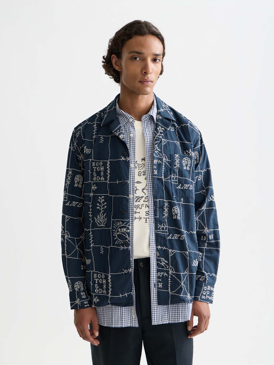 Embroidered shirt - Marfa Cross Stitch Carbon
