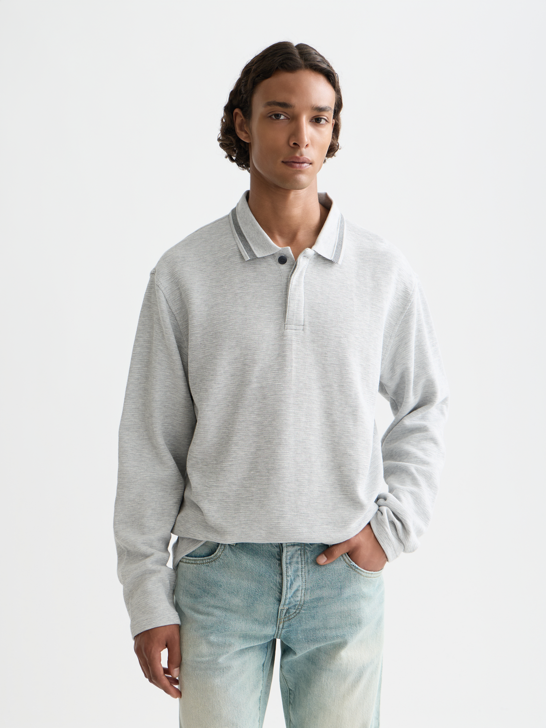 Long-sleeved polo - Grey Melange