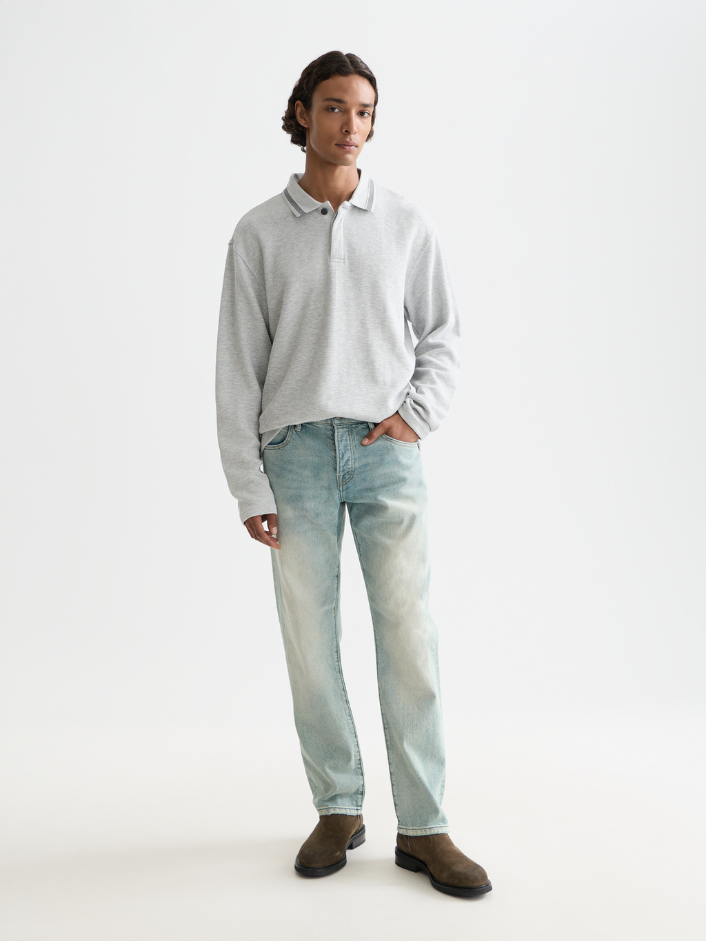 Long-sleeved polo - Grey Melange